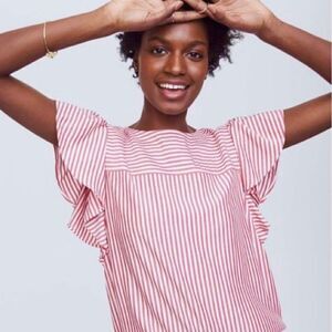 Loft Women's Red Striped Flutter Sleeve Rayon Blouse